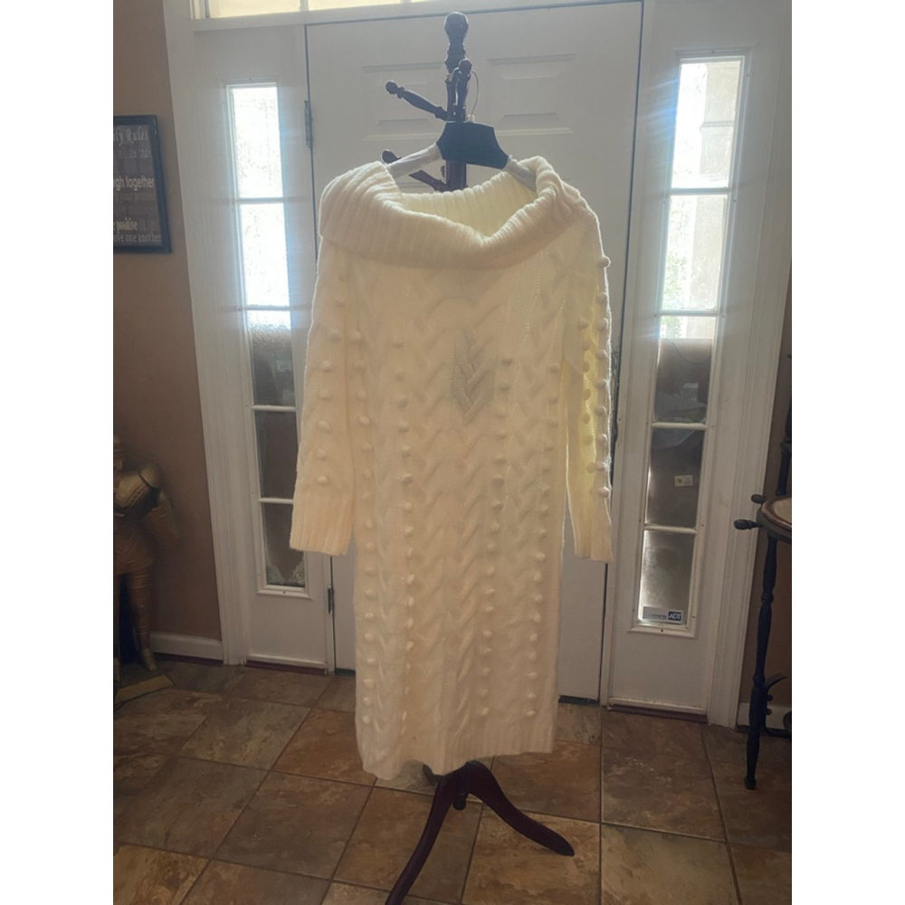 Women's FARM Rio Off-White Braided Sweater Dress L
